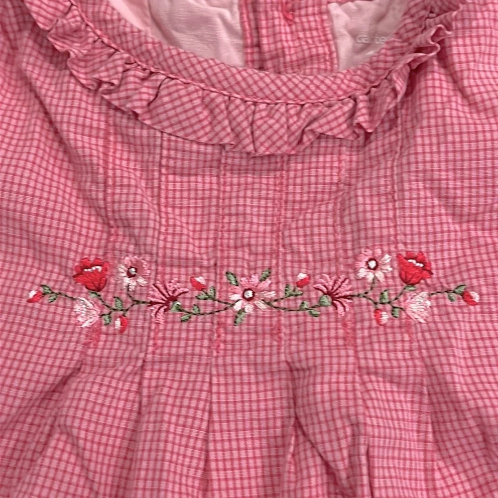 Vintage Carter’s Dress Pink Grid Plaid Floral Embroidery w/ Diaper Cover